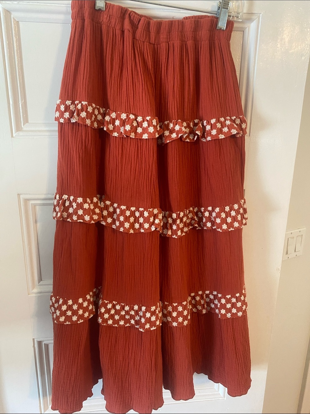 Maeve Rust Maxi Skirt with Floral Ruffle Trim - Picture 2 of 2